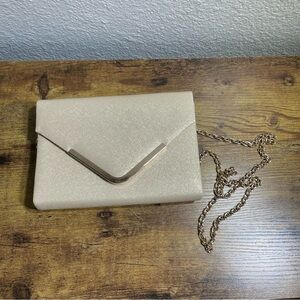 Kate Landry Champagne Gold Metallic Envelope Clutch Crossbody Bag EUC